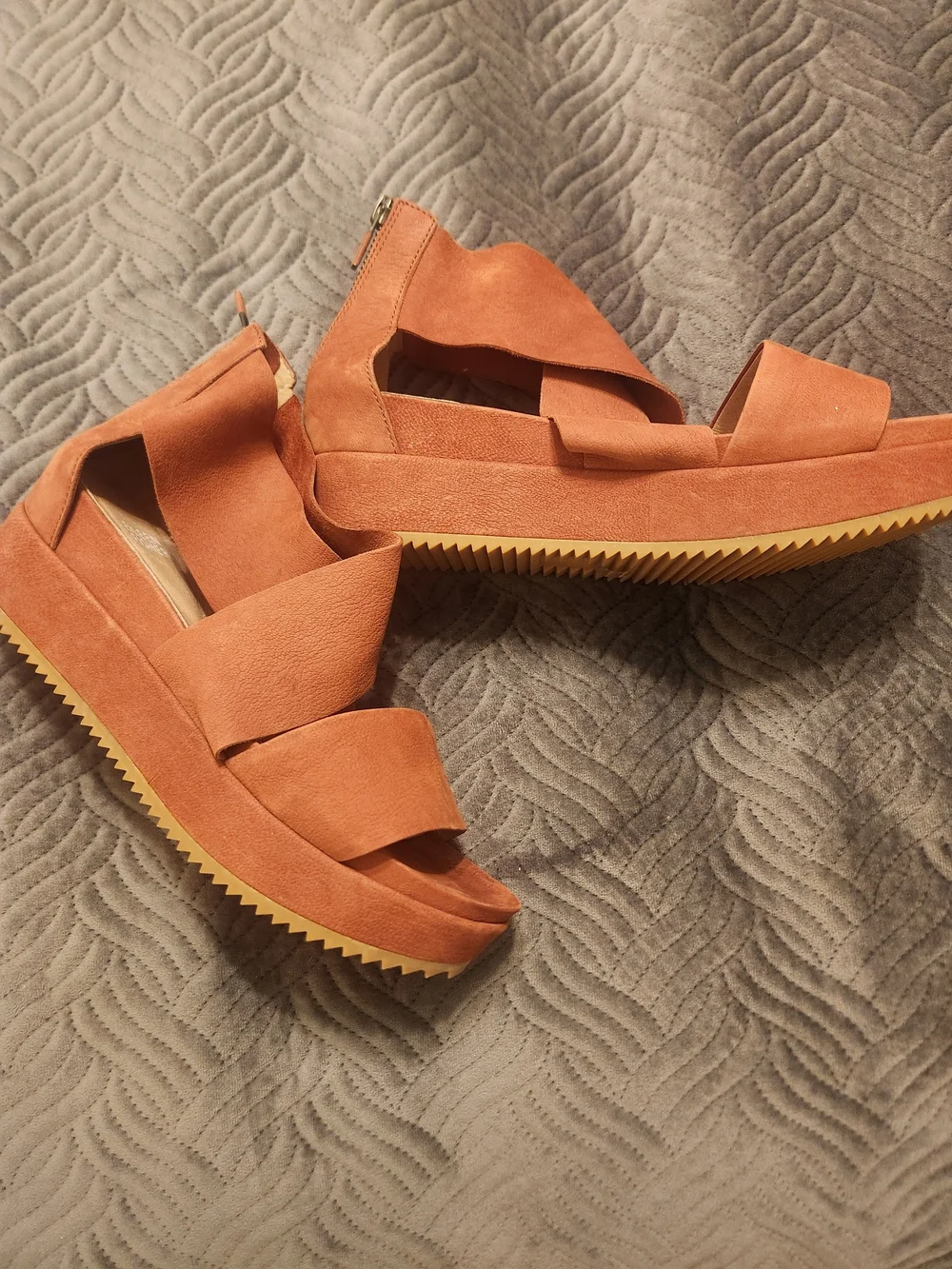 Eileen Fisher - Womens Leather Platform Wedge Sandals in Rust Orange